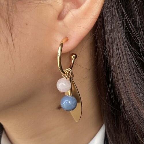 Flashbuy New Design Bohemia Irregular Metal Gold Color Hoop Earrings for Women Fashion Beads Leaf Geometric Earrings Jewelry