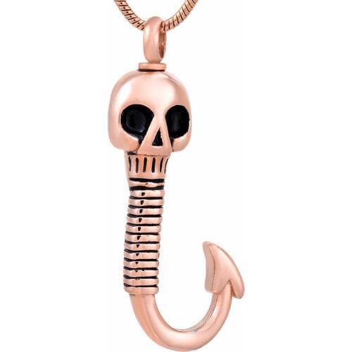 IJD9769 Stainless Steel Skeleton Fish Hook Men Cool Cremation Memorial Necklace for Ashes Urn Pendant Keepsake Jewelry