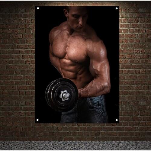 Workout Poster Wall Art Gym Decor Man With A Bar Weights In Hands Training Bodybuilding Exercise Banner Flag Painting Tapestry