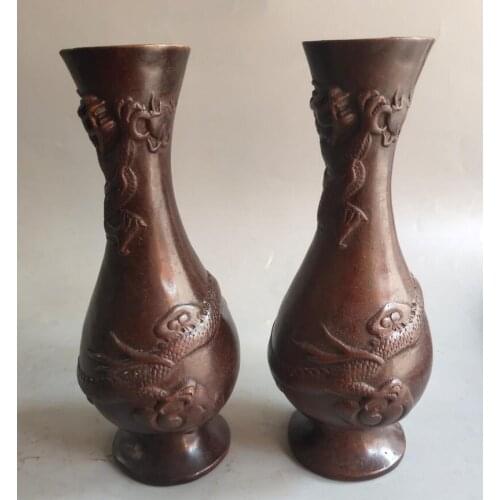 China archaize brass dragon vase crafts statue A pair