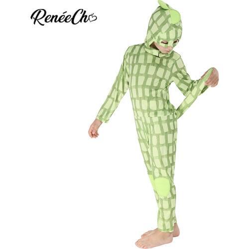 Halloween Costume For Kids Child Chameleon Costume Boys Lizard Costume Animal Cosplay Jumpsuit And Hood 2 Pieces Full Set