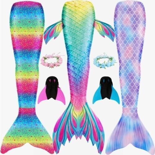 2019 NEW!Little Mermaid Tails With Monofin Swimsuit for Kids Adults summer Dress swimmable Bathing Suit Mermaid Costume