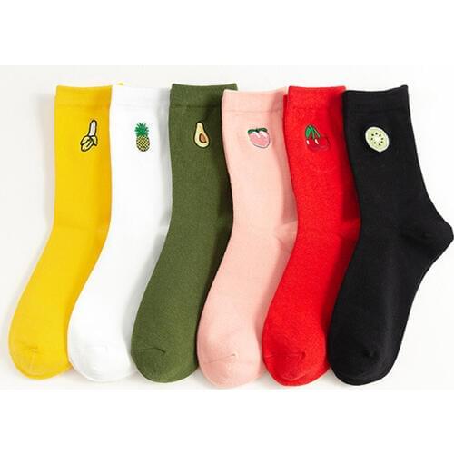 Sweet Fruit Avocado Peach Cartoon EmbroiderySocks Cute Korean Streetwear Women Socks Warm Funny Short Winter Cotton Happy Socks