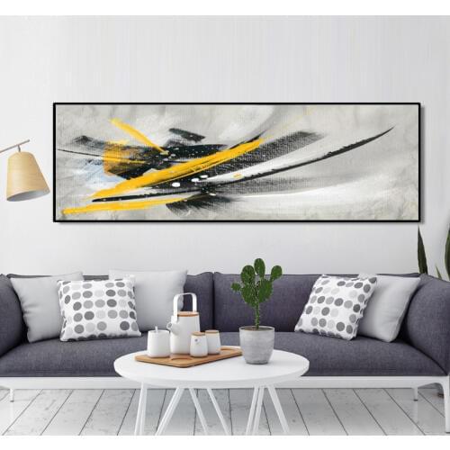 Minimalistic Black and Yellow Abstract Oil Painting on Canvas Posters and Prints Wall Art Pictures for Living Room Nordic Decor