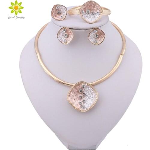 Fashion Dubai Jewelry Sets Gold color Wedding Necklace Earrings Bracelet Ring Set for Women Bridal Party Costume Accessories