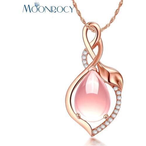 MOONROCY Free Shipping Jewelry Rose Gold Color Ross Quartz Sweet Pink Opal Jewelry Necklace for Office Women Girls Gift Choker