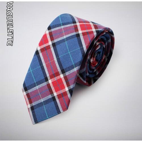 VAGUELETTE Tartan Pattern Ties For Men Skinny Boys Plaid Tie Handmade Slim Cotton Tie Men 146*6.5*3.8CM