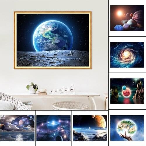 5D Diy Diamond Painting Cross Stitch Kit Planet Spaceship Full Drill Square Embroidery Mosaic Art Picture Crafts Gift Wall Decor