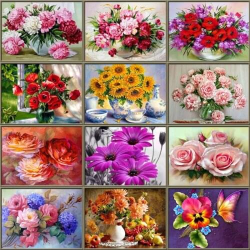 CraftArtGo 5D DIY Diamond Embroidery flower Full Square Round Rhinestone Mosaic Painting Cross Stitch Flowers Diamond Kit