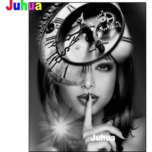 Handmade Gift Diamond Painting Black White clock Woman 5D Embroidery Set DIY Home Decoration Round Square Diamond Mosaic
