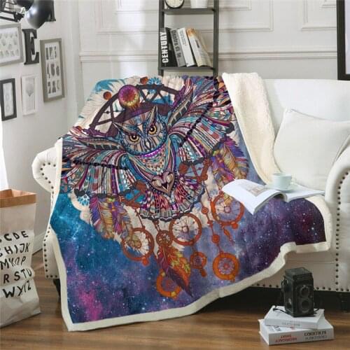 New owl blanket fashion microfiber Bohemian wool Sherpa bedding blanket