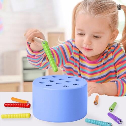 Montessori Educational Toy Wooden Catch Insects Game for Child Magnetic Wooden Toy Gifts Developing Kids Hand-eye Coordination
