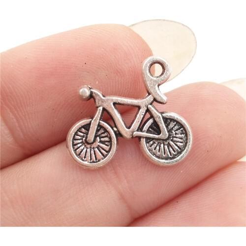 BULK 30pcs Lots Nickle Free Alloy Bike Bicycle Charms Antique Silver Plated Metal Pendants DIY Jewelry Making 7*14mm 0.8g