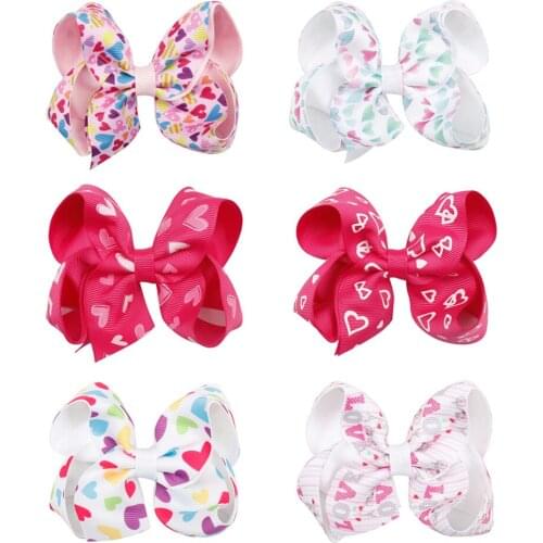 Wholesale Boutique 24pcs Fashion Pastel Love Heart Bowknot Hairpins Grosgrain Bow Barrettes Princess Valentines Day Headwear