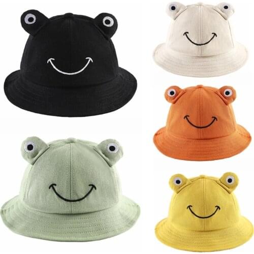 Toddler Kids Cartoon Frog Embroidery Wide Brim Sun Bucket Hat with Chin Strap