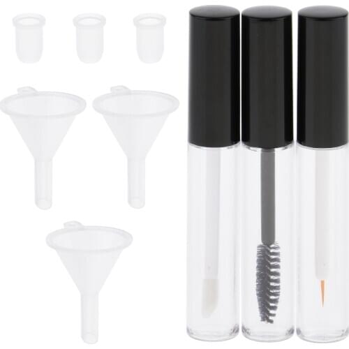 3Pcs Plastic Clear Empty Lip Gloss Oil Tube Eyeliner Mascara Vials with Funnels