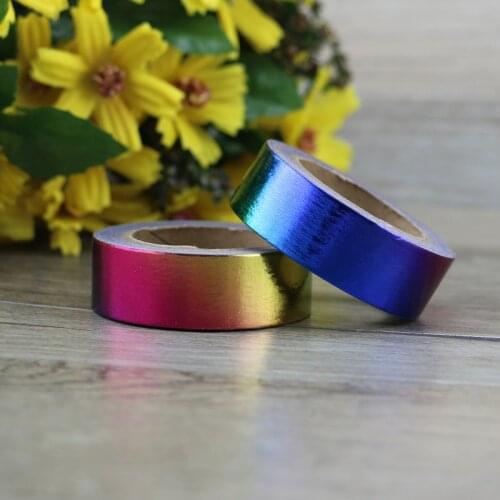 1X Rainbow Foil Washi Tape Japanese Paper 1.5cm*10m Kawaii Scrapbooking Tools Masking Tape Metallic Wedding Diy Decorative Tapes