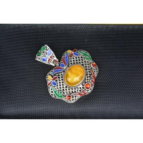 Rare old Chinese cloisonne Silver & beeswax & Ruby Pendant,#03, free shipping