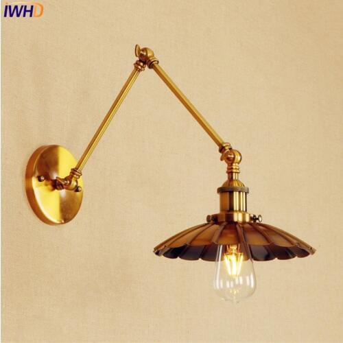 Retro Copper Vintage Wall Lamp LED Edison Adjustable Swing Long Arm Wall Light Fixtures Loft Industrial Wall Sconces Apliks