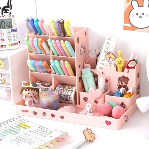 Pen Holder Cute Desktop Pencil Organizer Stationary Storage Box Office School Desk Chancery Stand Makeup Organiser Case Sticker