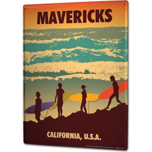 SINCE 2004 Nostalgic Tin Sign Metal Plate Decorative Sign Home Decor Plaques Wall Plate Mavericks California Surfer Waves