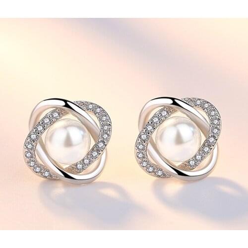 Pearl Crystal Stud Earrings For Women Silver color palted Brincos Earing Zircon Brinco Earring Oorbellen Earings Jewelry