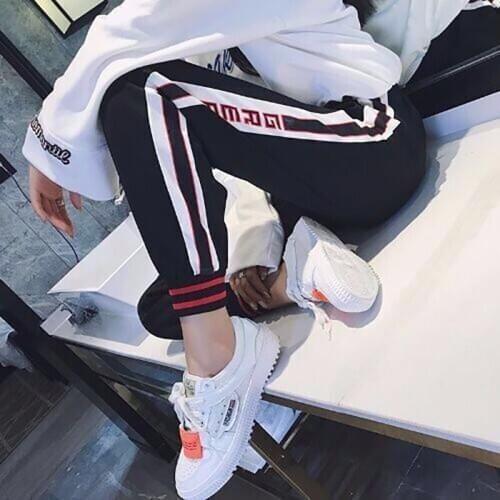 Harem Pants Sports Pants Autumn And Winter Loose Beam Trousers Thin Section Casual Women Stitching Striped Letter Pants 2020