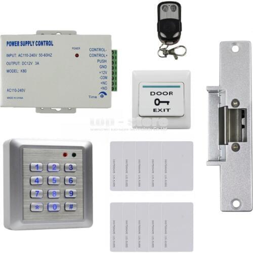 DIYSECUR 125KHz RFID Reader Password Keypad Door Access Control Security System Strike Lock Door Lock Remote Control Kit W4