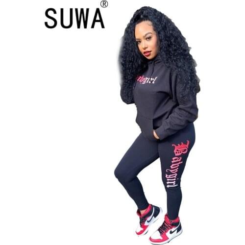 Hot Sale BF Style Tracksuit Women Two Piece Sets Long Sleeve Hoodies Sweatshirt High Waist Joggers Leggings Lounge Wear