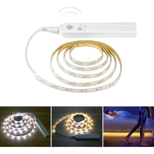 Led Strip Pir Motion Sensor Auto On/off Night Light Led Bulb Smd5050 Wardrobe Light Lamp 1m 2m 3m 4 Aaa Battery Powered