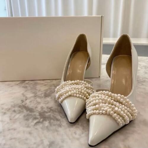 French high heels women pointed fine heels 5cm pearl shoes design sense niche wedding shoes bride shoes 2020 new heels women