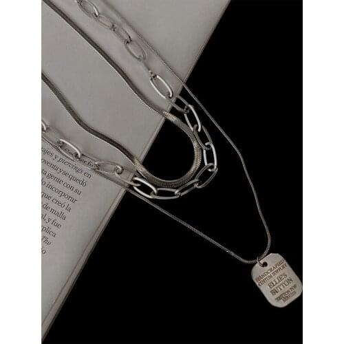 Street Style Stainless Steel Multi-layer Square Letter Pendant Necklace for Women Men Mix Chunky Chain Choker Necklace Jewellery