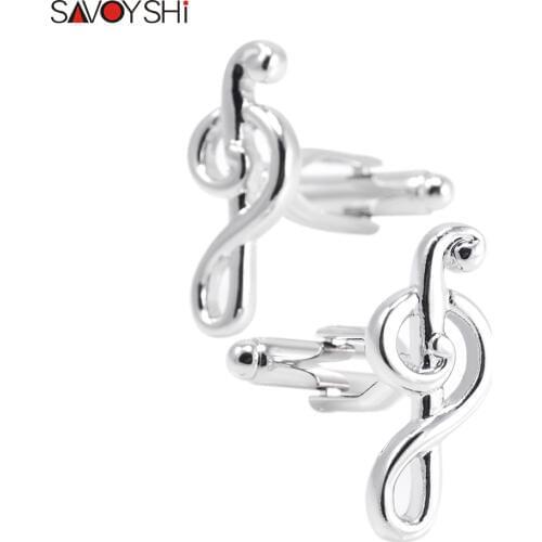 SAVOYSHI Silver color Musical note Cufflinks for Mens High Quality Suit Shirt cuffs Accessories Brand Fashion Cuff link Men