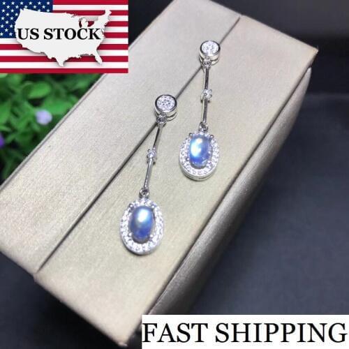 Uloveido Natural Moonstone Earrings for Women, 925 Sterling Silver, 4*6mm*2 Pcs Gemstone Wedding Engagement Party Jewelry FR115
