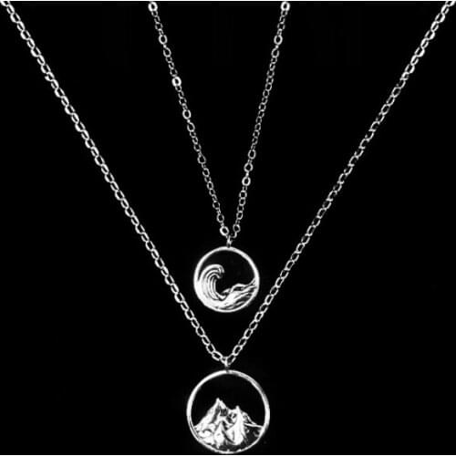 2 pcs womens statement couple necklace fashion Chinese idiom mountain alliance eachother pendant meaning eternal love necklace