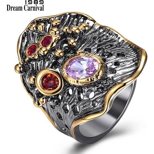DreamCarnival 1989 New Gothic Big Wide Rings for Women Irregular Shape Water Lily Leaf Look Red Purple CZ Drop Shipping WA11610
