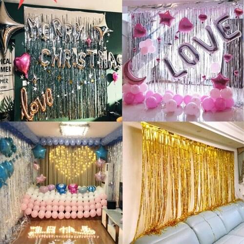 2Pack Party Backdrop Metallic Foil Fringe Tinsel Curtain Adult Kids Birthday Party Wedding Decoration Baby Shower Favor Supplies