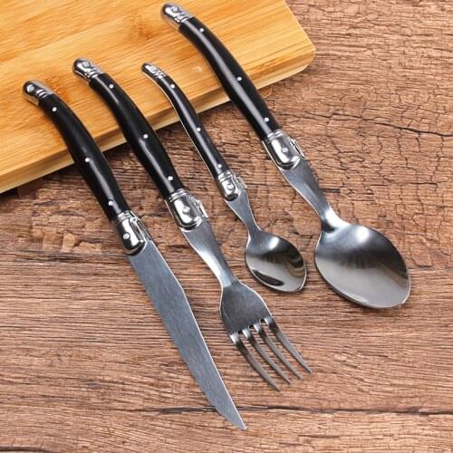 4pcs/set Laguiole style Cutlery Stainless Steel Dinnerware Black Dinner Set Steak Knife Fork Teaspoon Western Tableware Kitchen