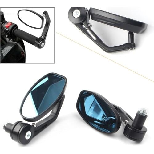 7/8" Universal Motorbike Rear View Side Mirrors Handle Bar End Oval Black For Yamaha Kawasaki Honda Suzuki etc