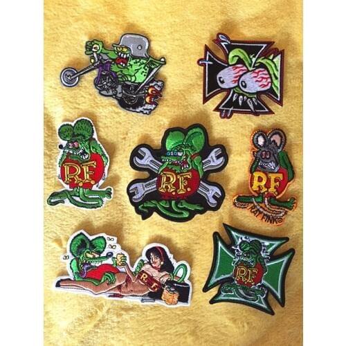 7pcs/lot one piece RF rat fink ratfink mouse jacket patches for clothing rock patch husky set