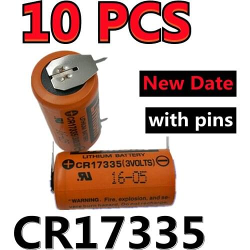 10PCS Battery For SANYO CR17335 PLC Industrial Lithium Batteries 3V CR17335(3VOLTS) With soldering feet