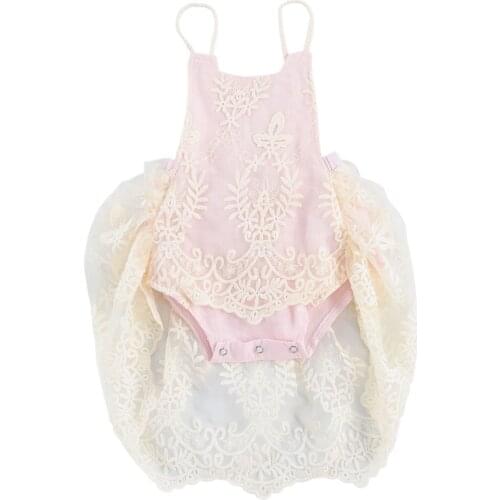 Infant Newborn Baby Girl Jumpsuits Lace Floral Sleeveless Sling Bodysuit Dress One-piece Suit for Toddler Girls