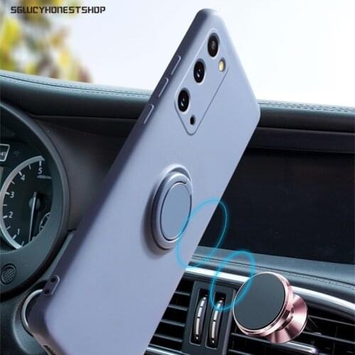 Finger Ring Liquid Silicone Case For Samsung S20 Plus S20 Ultra S21 Plus S21 Ultra Note 20 Ultra Magnetic Car Holder Stand Cover
