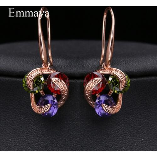 EMMAYA Creative Design Three Shiny Color Stone Surround Exquisite Long Earring Pendant For Women Wonderful Gift In Banquet
