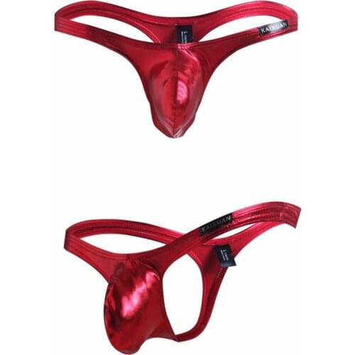 Hot Porno Bikini Bath Trunk Bright Color Mens Thong Swimwear PU Leather Men Underwear Sexy Gay Swim Briefs Tanga Swimsuit String