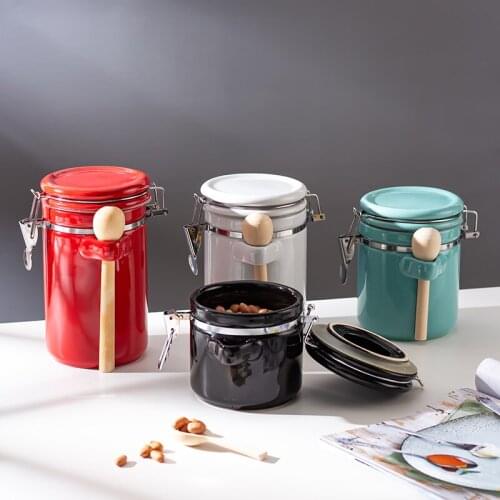 European Color Ceramic Storage Jar Kitchen Coffee Beans White Sugar Food Sealed Jar Desktop Decoration Container Home Decoration