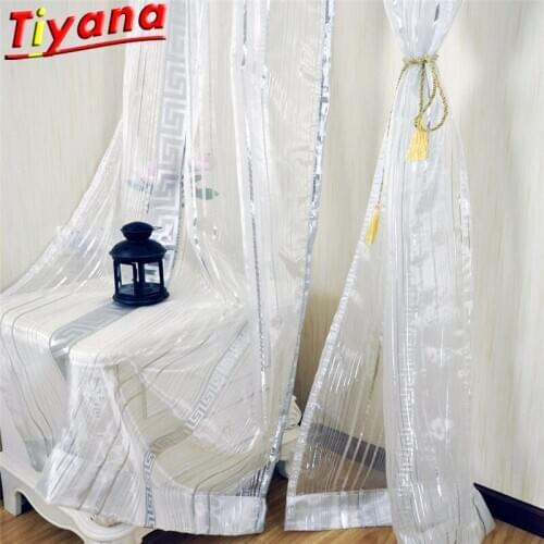 Chinese Classical Curtains Tulle for Kitchen Grey Stripe Sheer Voile for Living Room Balcony Kids Room Cheaper Panel WP239#30