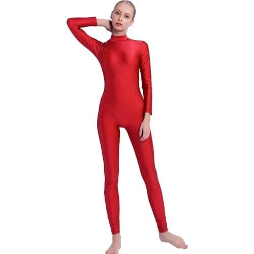 Speerise Adult Women Unitard High Neck Zip One Piece Full Body Leotard Long Sleeve Ballet Dancewear