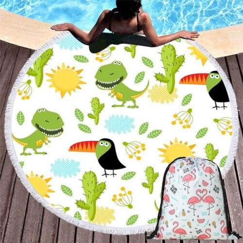 Summer 150cm Round Cartoon Animals Beach Towels Home Sport Towel Sofa Cover Yoga Mat Wall Tapestry With Drawstring Backpack Bag