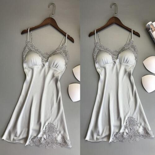 Hot V Neck Nightgowns Fashion Casual Nightwear Babydoll Sleepwear Women Summer Sexy Lace Lingerie Satin Sleep Dress